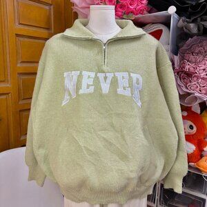 Never Give Up Sage Green Half Zip Hoodie